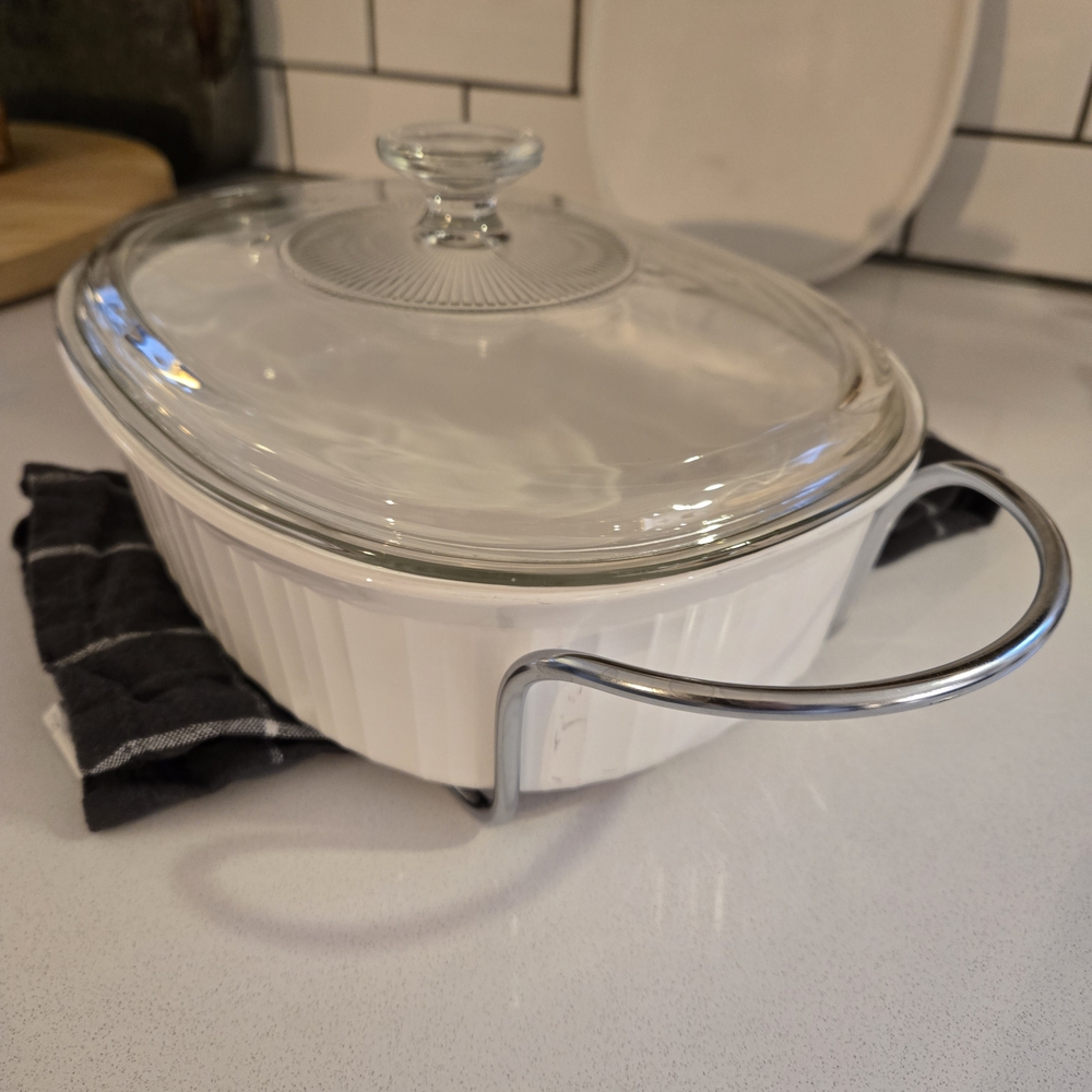 White Ribbed Corning Ware Ceramic Dish 2.5 Qt.